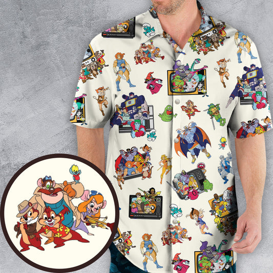 80s Famous Cartoon Characters Pattern Hawaiian Shirt